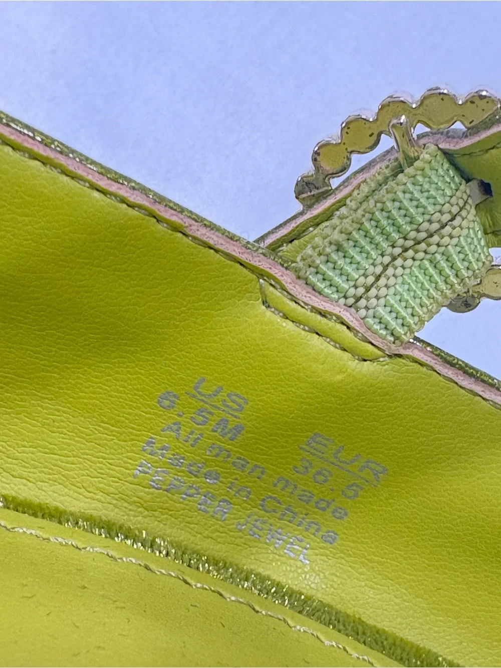 CIRCUS Chartreuse Patent Platform Mary Jane Pumps Crystal Buckles 6.5 EUC $159